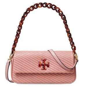 NWT Tory Burch Kira Moto Quilt Small Flap Shoulder Bag Pink Magnolia